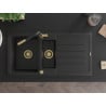 Mexen Andres granite sink 1.5-bowl with drainer and Flora kitchen tap, black - 6515-77-670401-57-G