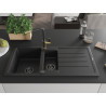 Mexen Andres granite sink 1.5-bowl with drainer and Flora kitchen faucet, black - 6515-77-670401-57-B