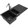 Mexen Andres 1.5-compartment granite sink with a drip tray and kitchen mixer tap Flora, Black - 6515-77-670401-57-B