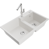 Mexen Tomas 2-compartment granite sink with a kitchen mixer tap Flora, White - 6516-20-670401-00
