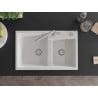 Mexen Tomas granite sink 2-chamber with Flora kitchen tap, white - 6516-20-670401-00