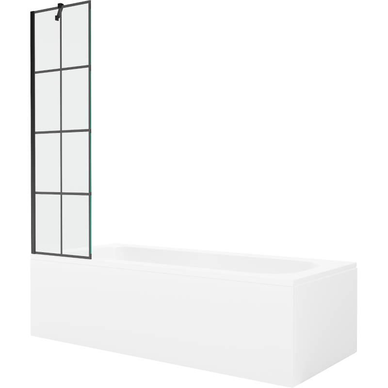 Mexen Vega 180 x 80 cm rectangular bathtub with panels and a 1-wing screen 50 cm, black pattern - 550118080X9505007077