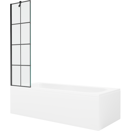 Mexen Vega 180 x 80 cm rectangular bathtub with panels and a 1-wing screen 50 cm, black pattern - 550118080X9505007077