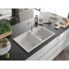 Mexen Tomas granite sink with 2 bowls and Flora kitchen tap, white - 6516-20-670401-02