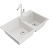 Mexen Tomas 2-bowl granite kitchen sink with Flora kitchen faucet, white - 6516-20-670401-02
