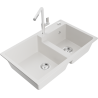 Mexen Tomas granite sink with 2 bowls and Flora kitchen tap, white - 6516-20-670401-02