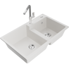 Mexen Tomas 2-compartment granite sink with a kitchen mixer tap Flora, White - 6516-20-670401-06