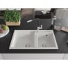 Mexen Tomas granite sink 2-chamber with kitchen faucet Flora, white - 6516-20-670401-07
