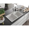 Mexen Tomas granite sink 2-bowl with Flora kitchen tap, white - 6516-20-670401-07