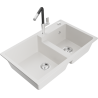 Mexen Tomas granite sink 2-bowl with Flora kitchen tap, white - 6516-20-670401-07
