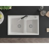 Mexen Tomas granite sink 2-bowl with Flora kitchen faucet, white - 6516-20-670401-07