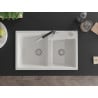 Mexen Tomas granite sink 2-bowl with Flora kitchen tap, white - 6516-20-670401-07
