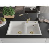 Mexen Tomas 2-bowl granite kitchen sink with Flora faucet, white - 6516-20-670401-57-G
