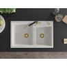Mexen Tomas 2-bowl granite sink with Flora kitchen faucet, white - 6516-20-670401-57-G