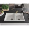 Mexen Tomas granite sink 2-chamber with Flora kitchen tap, white - 6516-20-670401-57-B