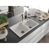 Mexen Tomas granite double-bowl kitchen sink with Flora faucet, white - 6516-20-670401-57-B