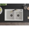 Mexen Tomas granite sink 2-chamber with Flora kitchen tap, white - 6516-20-670401-57-B
