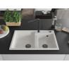 Mexen Tomas 2-chamber granite sink with Flora kitchen faucet, white - 6516-20-670401-70-B