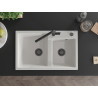 Mexen Tomas granite kitchen sink 2-bowl with Flora kitchen faucet, white - 6516-20-670401-70-B