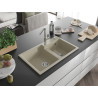Mexen Tomas granite double-bowl kitchen sink with Flora faucet, beige - 6516-69-670401-00