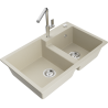 Mexen Tomas granite double-bowl kitchen sink with Flora faucet, beige - 6516-69-670401-00