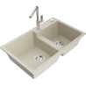 Mexen Tomas granite sink 2-chamber with kitchen faucet Flora, beige - 6516-69-670401-00