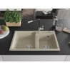 Mexen Tomas granite sink 2-bowl with Flora kitchen tap, beige - 6516-69-670401-07