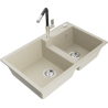 Mexen Tomas 2-compartment granite sink with a kitchen mixer tap Flora, Beige - 6516-69-670401-07