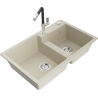 Mexen Tomas granite sink 2-bowl with Flora kitchen tap, beige - 6516-69-670401-07