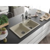 Mexen Tomas granite double-bowl kitchen sink with Flora faucet, beige - 6516-69-670401-07-B
