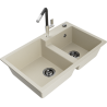 Mexen Tomas 2-compartment granite sink with a kitchen mixer tap Flora, Beige - 6516-69-670401-07-B