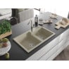 Mexen Tomas granite sink with 2 bowls and Flora kitchen tap, beige - 6516-69-670401-09