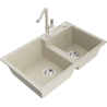 Mexen Tomas 2-bowl granite kitchen sink with Flora faucet, beige - 6516-69-670401-09