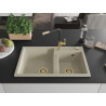 Mexen Tomas granite double-bowl kitchen sink with Flora faucet, beige - 6516-69-670401-57-G