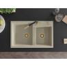 Mexen Tomas granite double-bowl kitchen sink with Flora faucet, beige - 6516-69-670401-57-G