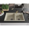 Mexen Tomas granite 2-bowl sink with Flora kitchen tap, beige - 6516-69-670401-57-B