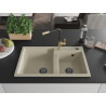 Mexen Tomas granite double-bowl sink with Flora kitchen faucet, beige - 6516-69-670401-57-B