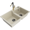 Mexen Tomas granite double-bowl kitchen sink with Flora faucet, beige - 6516-69-670401-57-B