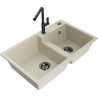 Mexen Tomas 2-bowl granite kitchen sink with Flora faucet, beige - 6516-69-670401-70-B