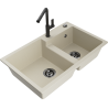 Mexen Tomas 2-chamber granite sink with Flora kitchen faucet, beige - 6516-69-670401-70-B