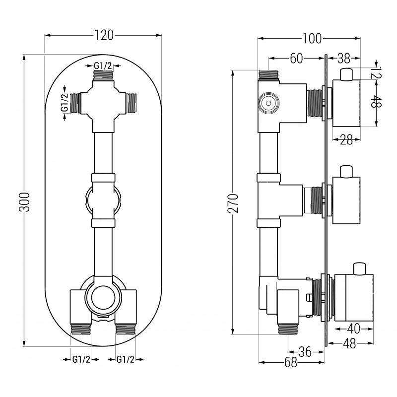 Mexen Kai thermostatic bathtub-shower faucet 3-way, chrome - 77603-00