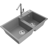 Mexen Tomas 2-compartment granite sink with a kitchen mixer tap Flora, Grey - 6516-71-670401-00