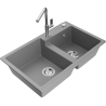 Mexen Tomas granite double-bowl sink with Flora kitchen faucet, gray - 6516-71-670401-00