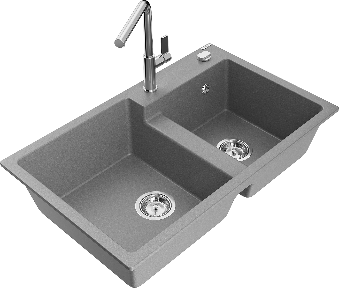 Mexen Tomas 2-compartment granite sink with a kitchen mixer tap Flora, Grey - 6516-71-670401-00