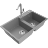 Mexen Tomas 2-compartment granite sink with a kitchen mixer tap Flora, Grey - 6516-71-670401-06