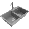 Mexen Tomas granite 2-bowl kitchen sink with Flora kitchen faucet, gray - 6516-71-670401-06