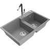 Mexen Tomas 2-compartment granite sink with a kitchen mixer tap Flora, Grey - 6516-71-670401-07