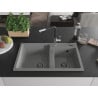 Mexen Tomas granite double-bowl kitchen sink with Flora faucet, gray - 6516-71-670401-07-B