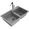 Mexen Tomas 2-compartment granite sink with a kitchen mixer tap Flora, Grey - 6516-71-670401-07-B