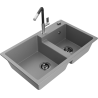 Mexen Tomas granite double-bowl kitchen sink with Flora faucet, gray - 6516-71-670401-07-B